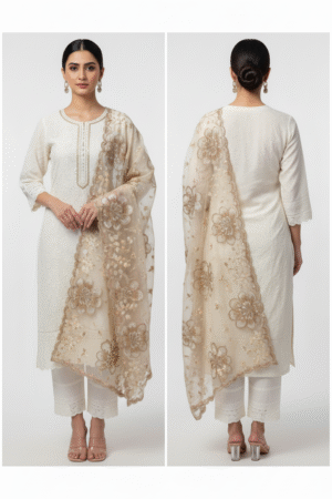 Woven Design Pure Cotton Kurta with Palazzos & Dupatta – Effortless Elegance Meets Comfort