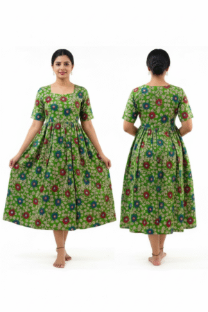 Elegant Comfort: Women Paisley Cotton Blend Gown Kurta
