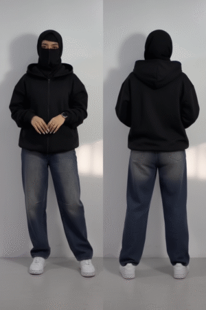Women’s Black Balaclava Ninja Hoodie – Bold, Mysterious & Unapologetically Stylish