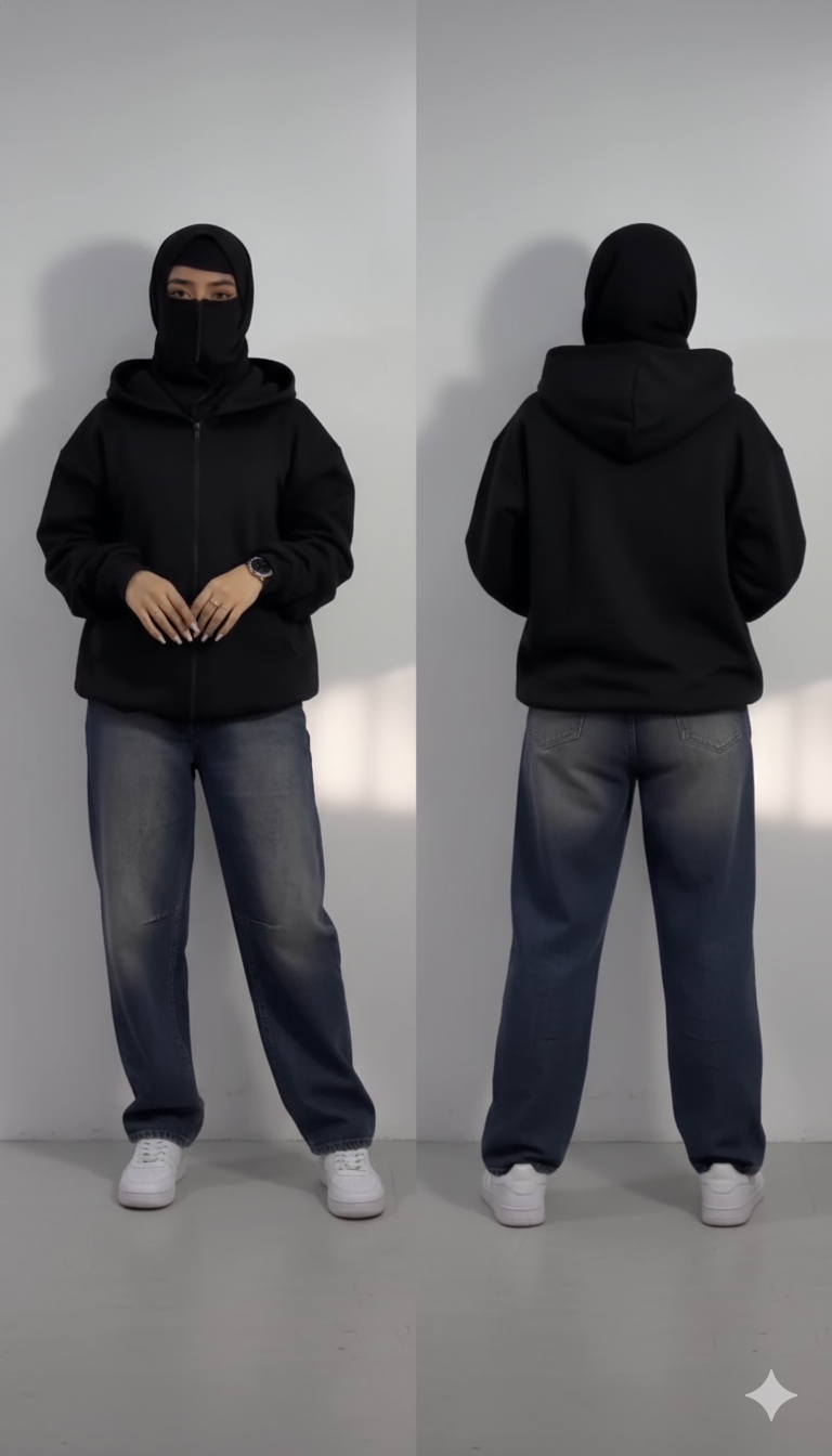 Women’s Black Balaclava Ninja Hoodie – Bold, Mysterious & Unapologetically Stylish