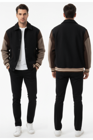 The Lifestyle Co. Typography Embroidered Suede Finish Varsity Jacket – Classic Collegiate Style with Modern Edge