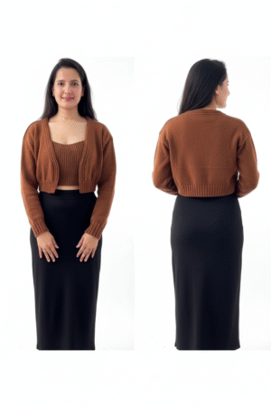 Women's Open Front Cropped Cardigan Camisole Set – Long Sleeve Cropped Cardigan Sweater Crop Top Set