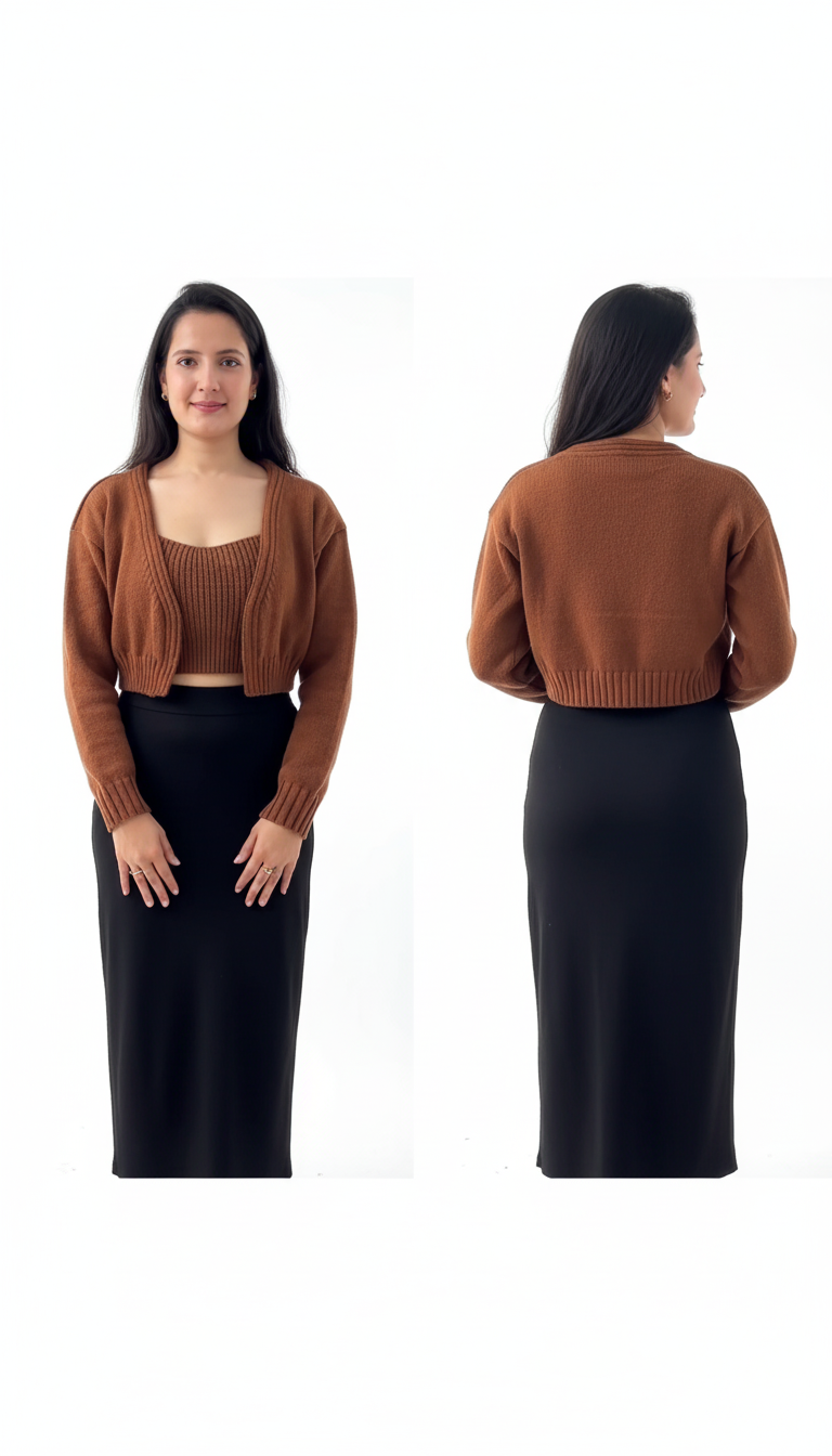 Women's Open Front Cropped Cardigan Camisole Set – Long Sleeve Cropped Cardigan Sweater Crop Top Set