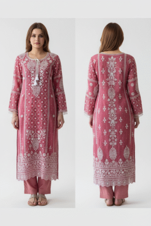 Berry Red Malmal Pearl Work Chikankari A-Line Kalidar Kurta with Dupatta – Ethnic Grace Redefined