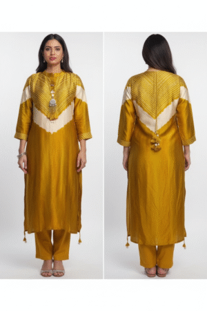 Mustard Pure Gaji Silk Two-Piece Co-Ord Set – Ethnic Elegance with a Contemporary Flair