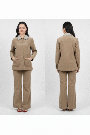 Women Beige Solid Front Open Regular Collar Sweatshirt – Classic Comfort Meets Effortless Style