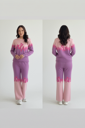 Lavender Full Sleeve Self-Design Woollen Co-ords Set for Women – Effortless Winter Elegance