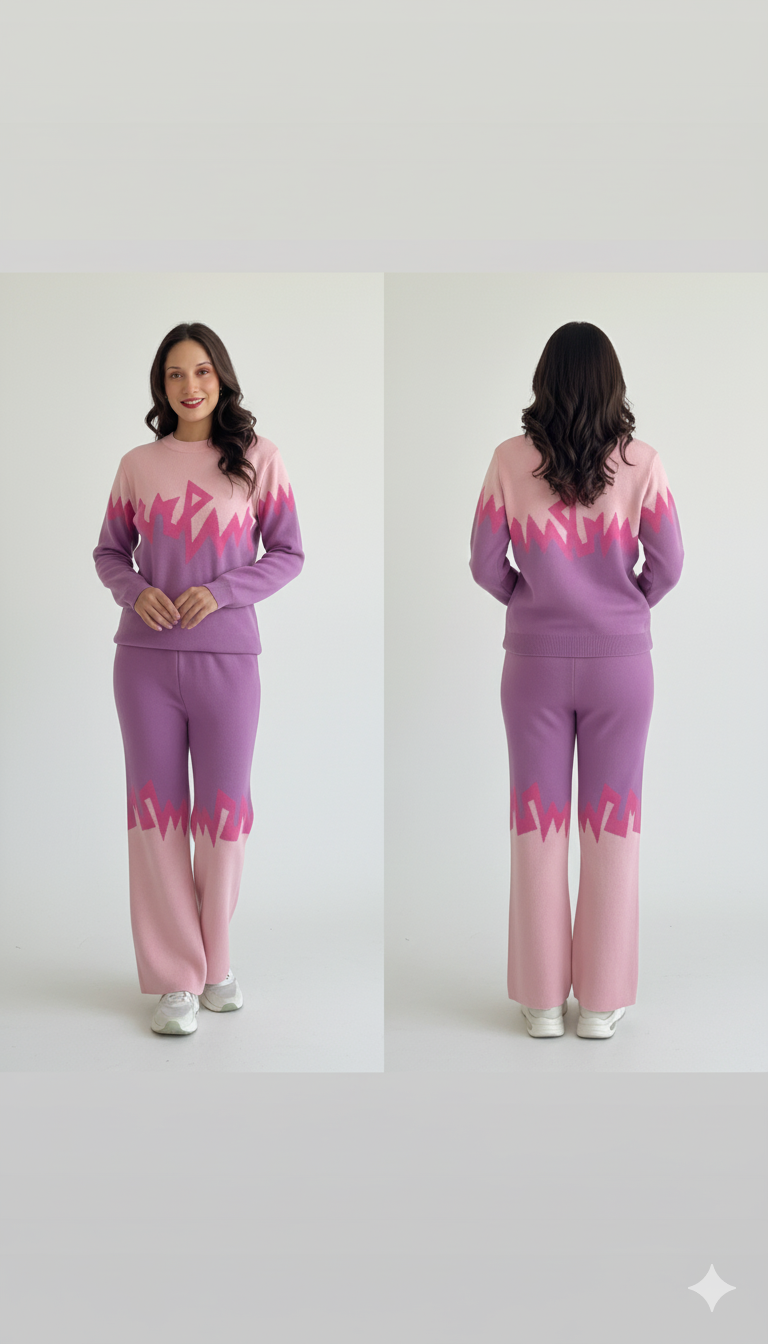 Lavender Full Sleeve Self-Design Woollen Co-ords Set for Women – Effortless Winter Elegance